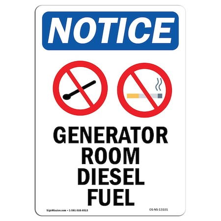 Signmission OSHA Notice, 5" Height, Generator Room Diesel Fuel Sign With Symbol, 5" X 3.5", Portrait OS-NS-D-35-V-13101